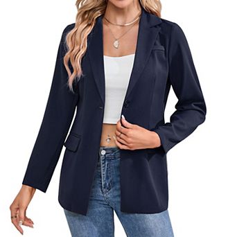 Women's Single-Button Blazer Long Sleeve Notched Lapel Casual & Business Suit Jacket