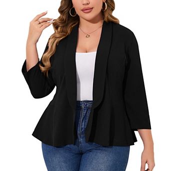Women's Plus Size Shawl Collar Blazer 3/4 Sleeve Open Front Casual & Business Peplum Suit Jacket