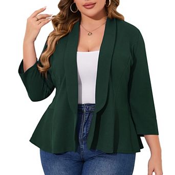 Women's Plus Size Shawl Collar Blazer 3/4 Sleeve Open Front Casual & Business Peplum Suit Jacket