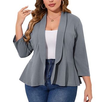 Women's Plus Size Shawl Collar Blazer 3/4 Sleeve Open Front Casual & Business Peplum Suit Jacket