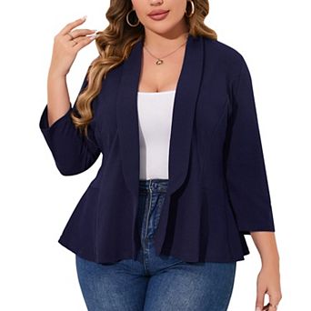 Women's Plus Size Shawl Collar Blazer 3/4 Sleeve Open Front Casual & Business Peplum Suit Jacket