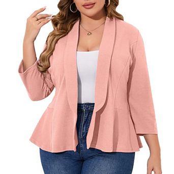 Women's Plus Size Shawl Collar Blazer 3/4 Sleeve Open Front Casual & Business Peplum Suit Jacket