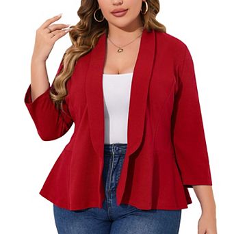 Women's Plus Size Shawl Collar Blazer 3/4 Sleeve Open Front Casual & Business Peplum Suit Jacket
