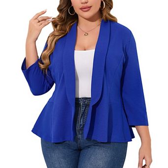 Women's Plus Size Shawl Collar Blazer 3/4 Sleeve Open Front Casual & Business Peplum Suit Jacket
