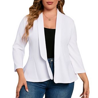 Women's Plus Size Shawl Collar Blazer 3/4 Sleeve Open Front Casual & Business Peplum Suit Jacket