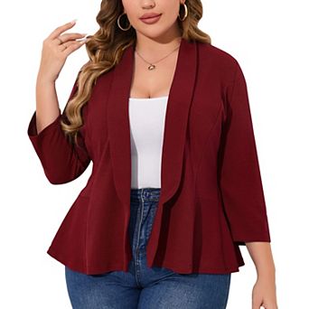 Women's Plus Size Shawl Collar Blazer 3/4 Sleeve Open Front Casual & Business Peplum Suit Jacket