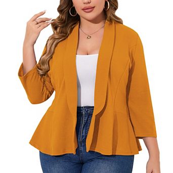 Women's Plus Size Shawl Collar Blazer 3/4 Sleeve Open Front Casual & Business Peplum Suit Jacket