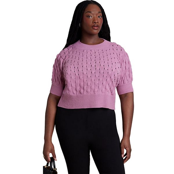 ELOQUII Women's Plus Size Bubble Stitch Sweater