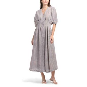 Classic V Neck Button Midi Dress