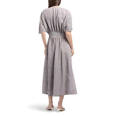 Classic V Neck Button Midi Dress
