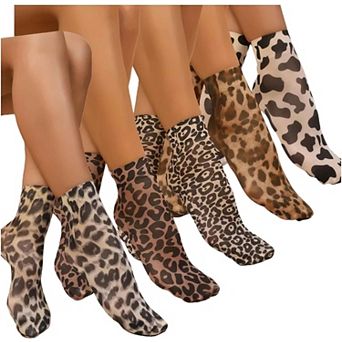 5 Pairs Leopard Print Socks Women Ankle