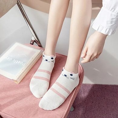 5 Pairs Cute Pink Women's Low Cut No Show Boat Socks