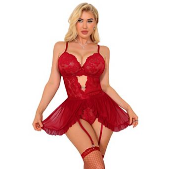 Womens Lingerie Set Lace Underwire Push Up Hollow Out V Neck Bodysuit