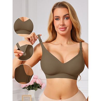 Women's Deep V Seamless Wireless Nursing Bra Beastfeeding Clasp Soft Comfort Bras