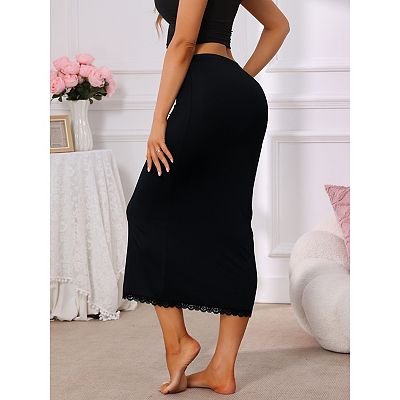 half slips for maxi dresses Lace Trim Half Slips for Women Tight High Waist Seamless Maxi Skirt Ankle  Length Under Dress