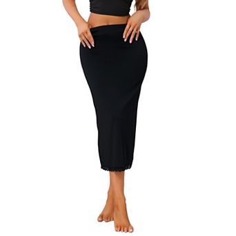Lace Trim Half Slips for Women Tight High Waist Seamless Maxi Skirt Ankle Length Under Dress