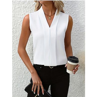 Women’s Sleeveless V Neck Blouse Office Work Tank Top Shirt