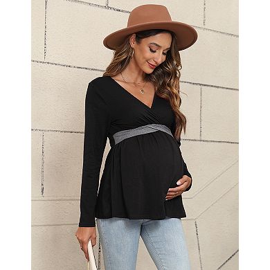 Women's Maternity V Neck Long Sleeve T-Shirt Top