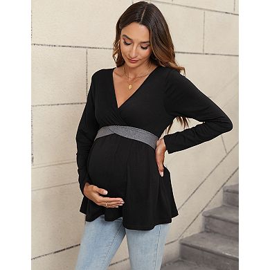 Women's Maternity V Neck Long Sleeve T-Shirt Top