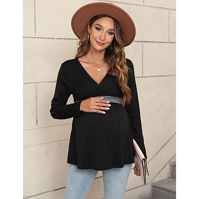 Women's Maternity V Neck Long Sleeve T-Shirt Top