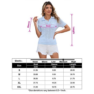 Women's V Neck Short Sleeve Knit Breathable Pullover Sweater Top