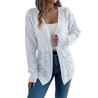 Women's Long Sleeve Open Front Cardigan Lightweight Breathable Knit Sweater