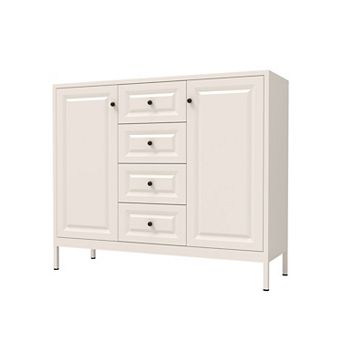 Beige Storage Sideboard Buffet Cabinet with 4 Drawers and 2 Doors