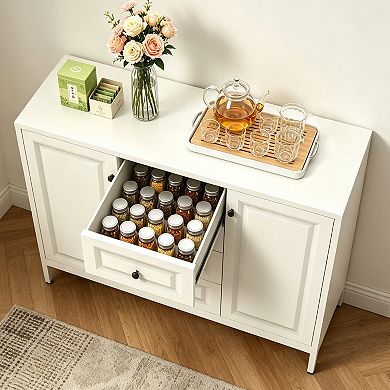 Beige Storage Sideboard Buffet Cabinet with 4 Drawers and 2 Doors