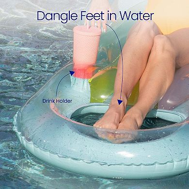 Funsicle Relaxing Lounge, 5.25ft Inflatable Pool Float with Cup Holder, Blue, Age 14 & up