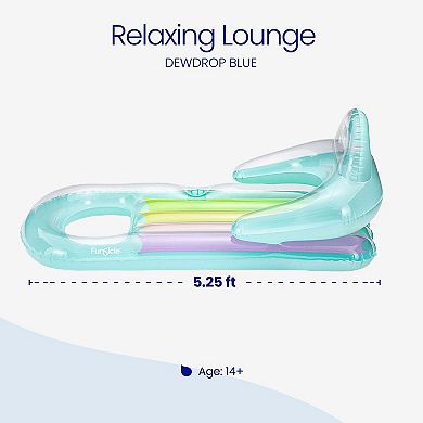 Funsicle Relaxing Lounge, 5.25ft Inflatable Pool Float with Cup Holder, Blue, Age 14 & up