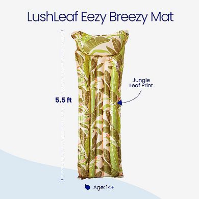 Funsicle Eezy Breezy LushLeaf Mat, 5.5ft Inflatable Pool Float with Air Pillow, Age 14 & up
