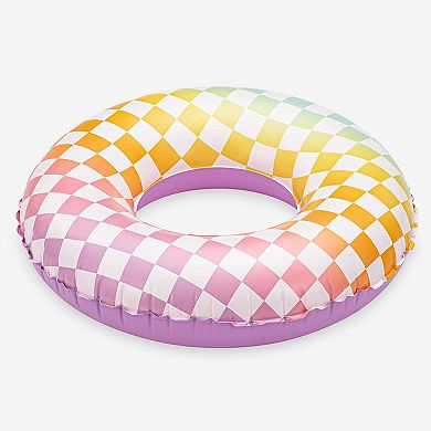 Funsicle Rainbow Checkered FunTube, 31" Inflatable Pool Float, Multicolor, Age 9 and up