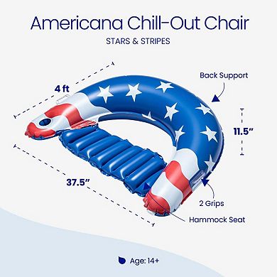 Funsicle Americana Chill-Out Chair, 4ft Inflatable Float, Stars & Stripes, Age 14 & up