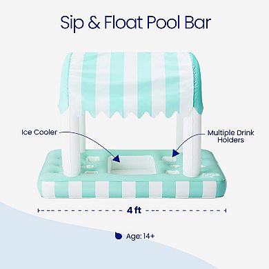 Funsicle Sip & Float, 4ft Inflatable Pool Bar, Floating Cooler & Cup Holders, Age 14 & up