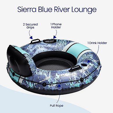 Funsicle 4ft Sierra Blue River Inflatable Lounge, Mesh Seat & Cup Holder, Age 14 and up