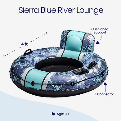 Funsicle 4ft Sierra Blue River Inflatable Lounge, Mesh Seat & Cup Holder, Age 14 and up
