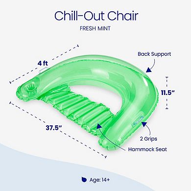 Funsicle Chill-Out Chair, 4ft Inflatable Pool Float with Cup Holder, Mint, Age 14 & up