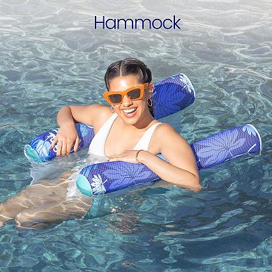 Funsicle LuxeMesh Hammock Lounge, 4ft Inflatable Fabric Pool Float, Tropical, Age 14 & up