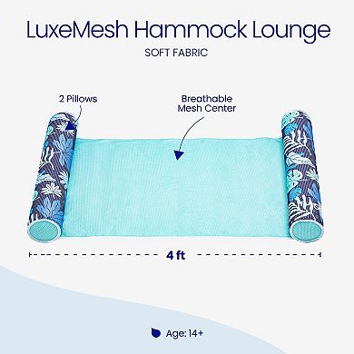 Funsicle LuxeMesh Hammock Lounge, 4ft Inflatable Fabric Pool Float, Tropical, Age 14 & up