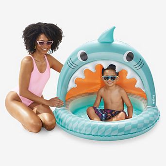 Funsicle Shark Jaws Bay Shaded Inflatable Kids Splash Pool, 40" x 40" x 37", Ages 1 to 3