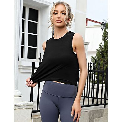 Blueming Women's Sleeveless Crew Neck Cropped Casual Athletic Top