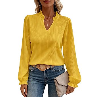 Blouses for Women Dressy Casual Flowy Boho Tops V Neck Long Sleeve Shirts Spring Outfits
