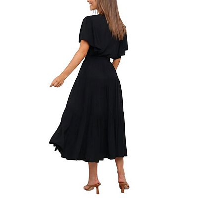short sleeve black maxi dress casual Casual Maxi Dress for Women Crew Neck Short Sleeve A-Line Dress Summer  Dressy Swing Vacation Long T Shirt Dresses Black at Amazon Women's Clothing  store