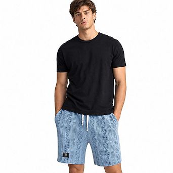 Men's Textured Cable Knit Casual Shorts Elastic Drawstring Waist Loose Fit Knee Length Lounge Shorts