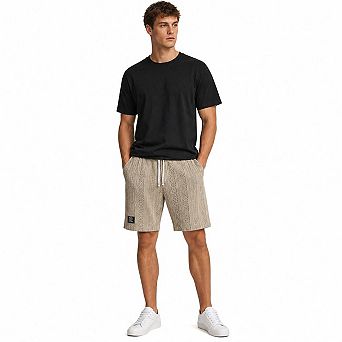 Men's Textured Cable Knit Casual Shorts Elastic Drawstring Waist Loose Fit Knee Length Lounge Shorts
