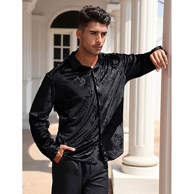 luxury dress shirts mens Amazon.com: OYOZONE Men's Luxury Satin Dress Shirt Shiny Silk Long Sleeve  Button Up Shirts Wedding Shirt Party Prom Black : Clothing, Shoes & Jewelry