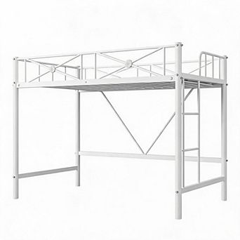 Metal Loft Bed Twin Size, Modern Heavy Duty Loftbeds with Safety Guard Rails & Space-Saving Design