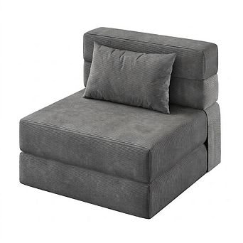 4-in-1 Folding Sofa Bed with Pillow Single Convertible Sleeper Chair, Fold Out Floor Lounge