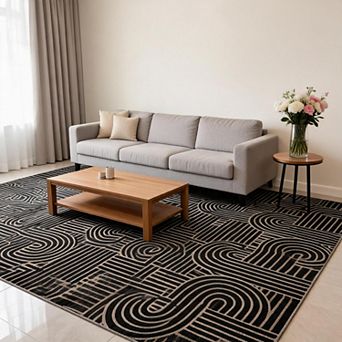 lxt-Easy Jute Area Rug for Living Room Non Slip Carpet Non Shedding Modern Geometric Mat