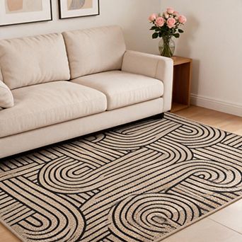 lxt-Easy Jute Area Rug for Living Room Non Slip Carpet Non Shedding Modern Geometric Mat